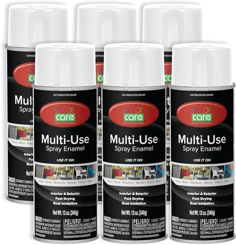 Miniatura 40 de Pintura en aerosol, 12 onzas, paquete de 6 (mezcla de colores cálidos: blanco brillante, rojo rubí, naranja, amarillo, marrón, negro brillante)