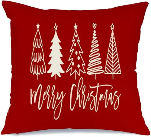 Miniatura 10 de RABUSOFA Fundas de almohada de Navidad de 12 x 20 pulgadas, almohadas decorativas de árbol de Navidad, fundas de cojín rojas de Navidad para Rojo