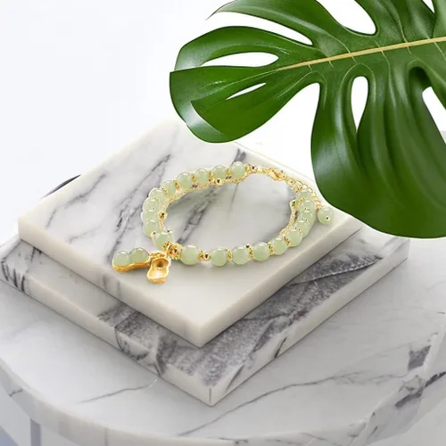 Miniatura 7 de SJDOFU Pulsera de cuentas de jade Hetian Jade Peanut Colgante Pulsera elástica para mujer (verde claro), Esmeralda, Jade