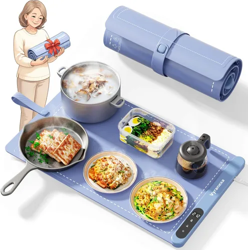 Miniatura 10 de Tapete Calentador de Alimentos con Zonas de Calentamiento Duales, 4 Configuraciones de Temperatura, Silicona Fácil de Limpiar, Apagado Automático