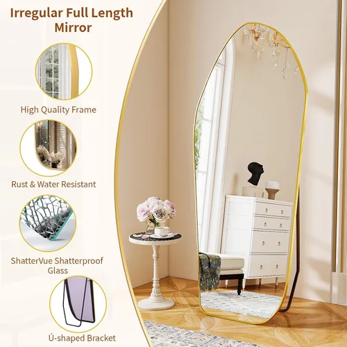 Miniatura 3 de BEAUTYPEAK Espejo Irregular de Cuerpo Entero - 67x24 Pulgadas Espejos Modernos con Marco Dorado, Espejo de Pared de Tocador de Forma Única para Sala