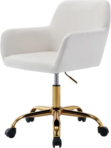Silla de escritorio de pelo sintético giratoria 360°, silla de oficina ajustable en altura con base dorada para adolescentes, mujeres y niñas, silla