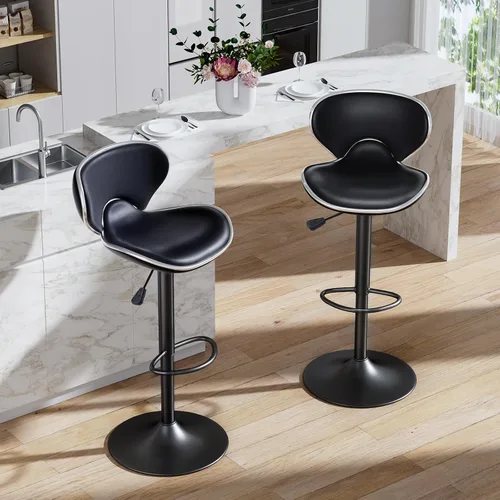 Miniatura 11 de Juego de 2 taburetes de bar, taburetes de bar giratorios ajustables para mostrador de cocina, silla de bar moderna de cuero PU de altura