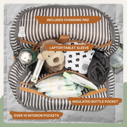 Miniatura 3 de Parker Baby Co. Mochila para pañales - Bolsa de pañales grande con bolsillos aislados, correas para cochecito y cambiador - Bolsa Birch - Gris