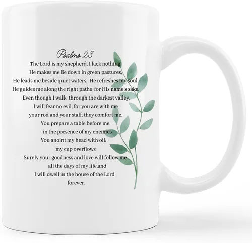 kunlisa Tazas cristianas PSALM 23 The Lord is My Shepherd, con versículos bíblicos de cerámica, taza de café con leche, taza de té con leche, tazas