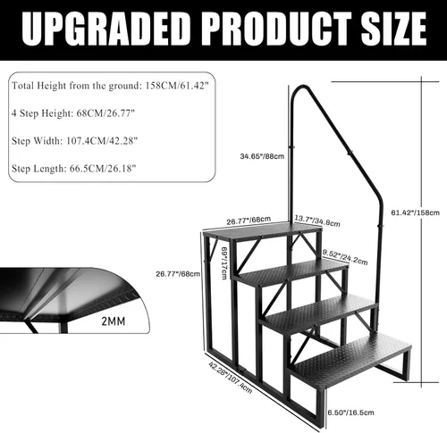 Miniatura 2 de Escalones para autocaravana con pasamanos, escaleras de 4 escalones para caravanas con capacidad de carga de 660 libras, escalera con panel