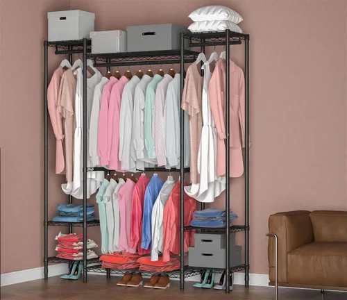 Miniatura 4 de Perchero de ropa resistente para colgar ropa, perchero de metal para ropa, estante de ropa independiente, estante de armario ajustable