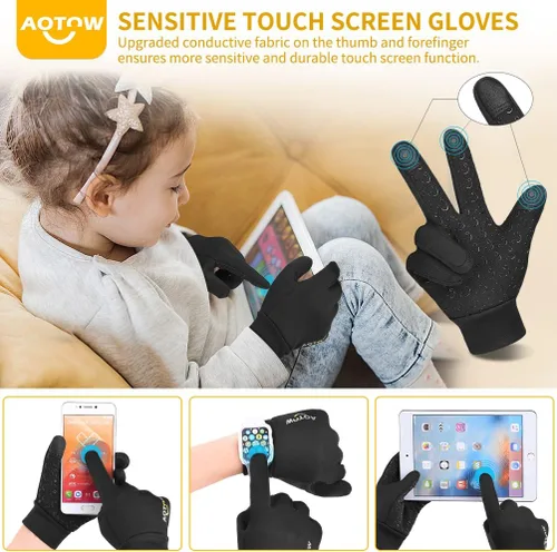 Miniatura 2 de Guantes deportivos cálidos de invierno para niños, clima frío, resistente al agua, para niños de 4 a 12 años, color negro