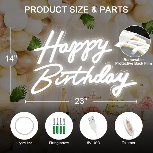 Miniatura 3 de Letrero de neón de feliz cumpleaños para todas las fiestas, tamaño grande - 23 x 14 pulgadas, letreros de neón LED con interruptor regulable