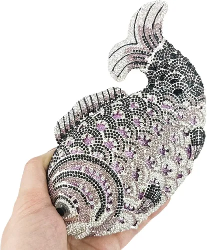 Miniatura 8 de Boutique De FGG Bolsos de mano con diamantes de imitación de pescado para mujer, bolsos formales de noche, bolso de graduación, boda, fiesta, bolsa