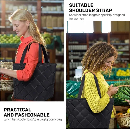 Miniatura 7 de Insulated Cooler Bag Reusable Grocery Tote Bags Transport Large Lunch Box for Women Negro satinado