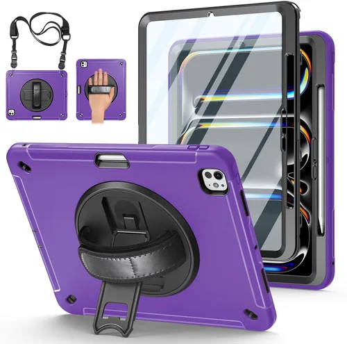 Miniatura 30 de Funda para iPad Pro 11 M5 2025/M4 2024: Funda protectora para iPad Pro de 11 pulgadas 5ª generación con protector de pantalla, soporte, asa y correa