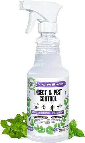VermExon Spray de Control de Insectos y Plagas con Aceite de Menta – 16oz Mata Insectos Natural a Base de Plantas para Arañas, Hormigas, Moscas y