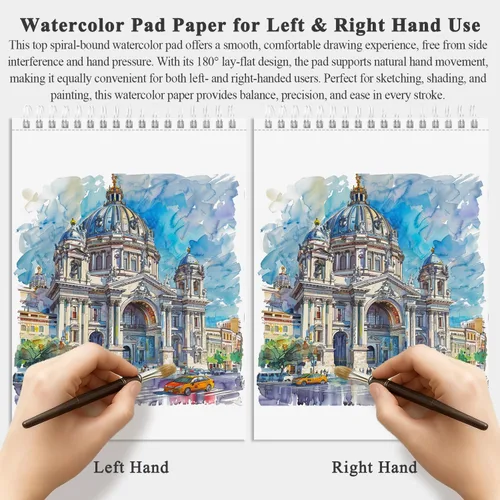 Miniatura 5 de Fuxi - Cuaderno de espiral con papel para acuarela de 8 x 10 pulgadas y 140 libras, 32 hojas (64 páginas), cuaderno de bocetos para acuarela, Azul