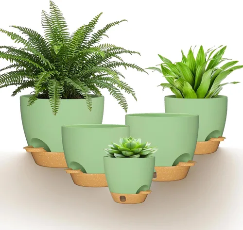 Miniatura 11 de 8/7/6.5/6/5.5/5 Inch Self Watering Pots for Indoor Outdoor Plants, Set of 6 Large Plastic Planters with Visual Water Window, Drainage Holes &