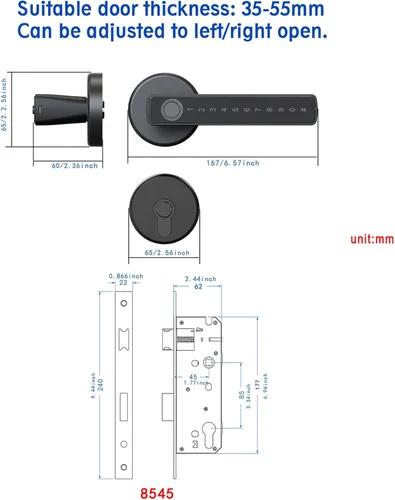 Miniatura 6 de Juego de cerradura inteligente para puerta, huella digital, código de acceso, tarjetas, control de aplicación, cerrojo de entrada sin llave con asa