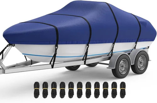 RVMasking Funda para Barco, Lona de Poliéster 1400D Ultra Gruesa con Doble Capa de Impermeabilización PU, Se Adapta a 16-18.5 pies Tri-Hull, V-Hull,