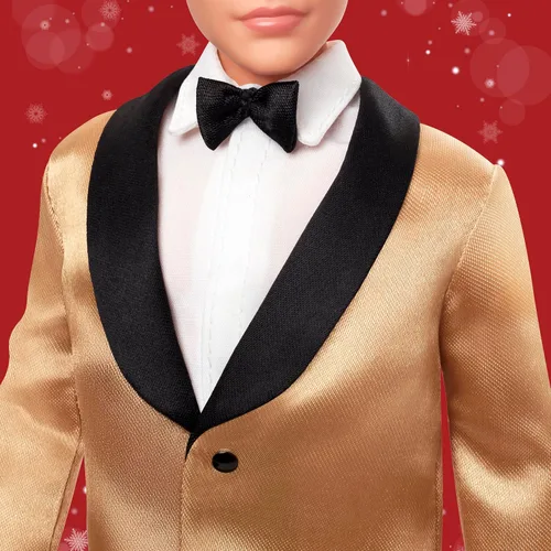 Miniatura 3 de Barbie Signature 2025 Holiday Blonde Ken - Muñeca coleccionable a la moda con traje completo con chaqueta dorada en embalaje exhibible y soporte