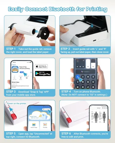 Miniatura 8 de ORGBRO Máquina impresora de calcomanías, mini impresora X3, cápsulas de impresión térmica portátil sin tinta, impresora de bolsillo Bluetooth de 2 a