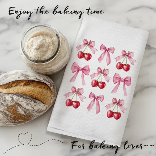 Miniatura 6 de Coquette - Toallas de cocina de cereza con lazo rosa, toallas de mano de cereza femenina para decoración de baño, bonitos paños de cocina estéticos
