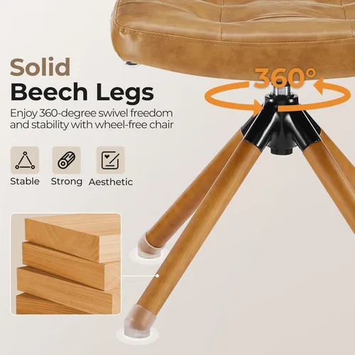 Miniatura 5 de Zouron Silla de escritorio de ratán sin ruedas, sillón tapizado de piel sintética, silla de oficina giratoria con respaldo de caña natural y patas
