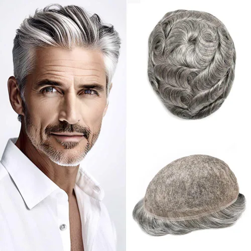 Miniatura 30 de Toupee For Men Real Human Hair System Mens Hair Piece Breathable Mens Toupee Durable Men Hairpiece 6X8#1 Jet Black 80% Density