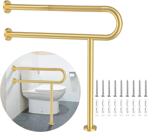 Miniatura 13 de Riel de Soporte para Inodoro de 23.4 x 28 Pulgadas, Munzong Barra de Agarre Cromada Antideslizante para Personas con Discapacidad para Baño, Cromo
