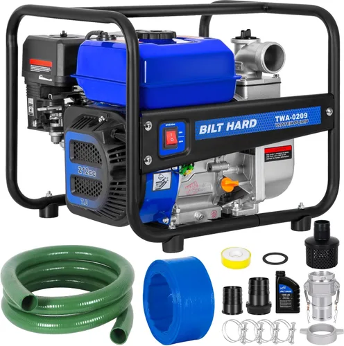 BILT HARD Bomba Semi de Aguas Residuales de 2 pulgadas, bomba de agua a gas de 158 GPM 7HP, motor de 4 ciclos de 212 cc con manguera de descarga de
