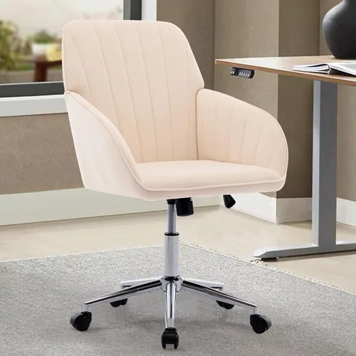 Miniatura 14 de Silla moderna de oficina en casa, cómoda silla de escritorio de terciopelo, silla de tocador de maquillaje con ruedas, silla giratoria ajustable