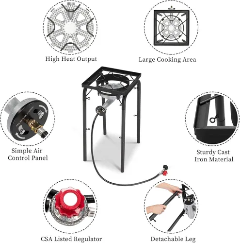 Miniatura 3 de ROVSUN Estufa de gas propano de alta presión de 200,000 BTU con quemador único para cocinar al aire libre, preparar pavos, potente cocina