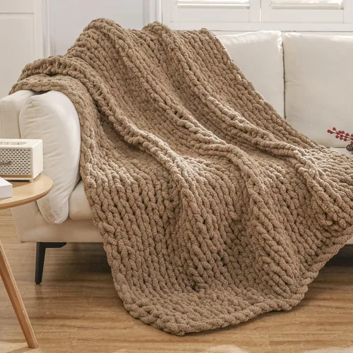 Miniatura 28 de WESHIONGOO Manta de Punto Grueso Throw 40"*40" (101.6cm*101.6cm) Mantas de Punto para Sofá Cama Manta Suave Esponjosa con Hilo Chenille Jumbo Grueso