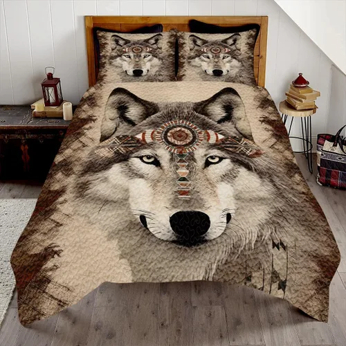 Miniatura 6 de Edredón de lobo personalizado, diseño nativo de ojos azules, tamaño matrimonial, juego de edredón de tamaño King, decoración para habitación