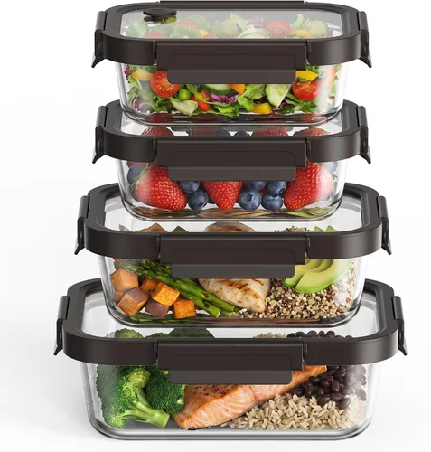 Miniatura 14 de GENICOOK Recipientes de vidrio para preparación de comidas, paquete de 5, tapas herméticas a prueba de fugas de 4.4 tazas, recipientes de vidrio
