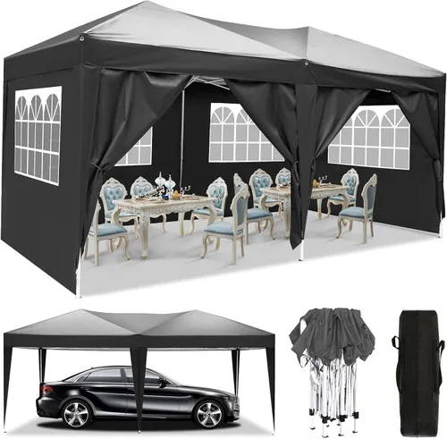Miniatura 33 de COBIZI - Tienda desplegable de 3,66 x 3,66 metros en oferta - Cenador portátil de metal para exteriores con mosquitero, impermeable - Cenador Caqui
