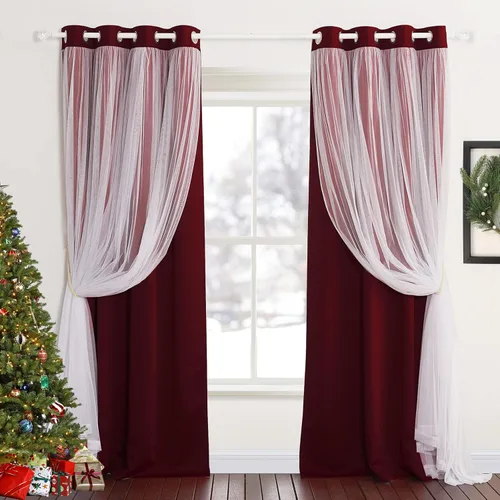 Miniatura 22 de PONY DANCE Cortinas de Doble Capa - Cortinas Opacas de 63 Pulgadas de Largo, Diseño con Ojales en la Parte Superior, Paneles Transparentes Blancos