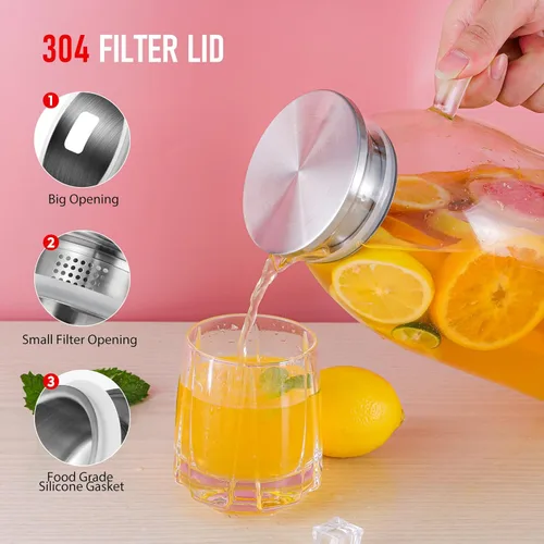 Miniatura 3 de Jarra de vidrio grande de 105 onzas con asa y tapa, jarras para bebidas, jarra de té helado para refrigerador, jarras de jugo de limonada