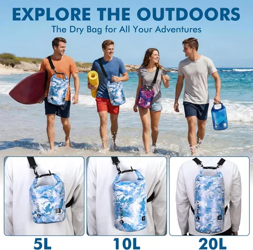 Miniatura 7 de VILLEY Bolsa seca impermeable de 20L, saco con tapa enrollable que mantiene el equipo seco, saco ligero para kayak, navegación, camping, natación
