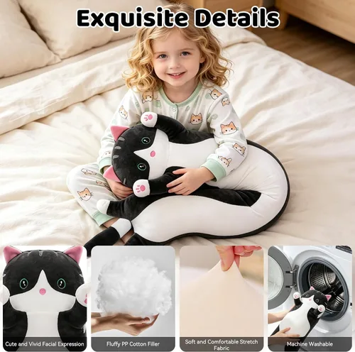 Miniatura 4 de Almohada de Cuerpo Largo de Felpa de Gato Bonito – Muñeca Suave de Peluche de Dibujos Animados, Juguete de Abrazo de Peluche de Gato Kawaii