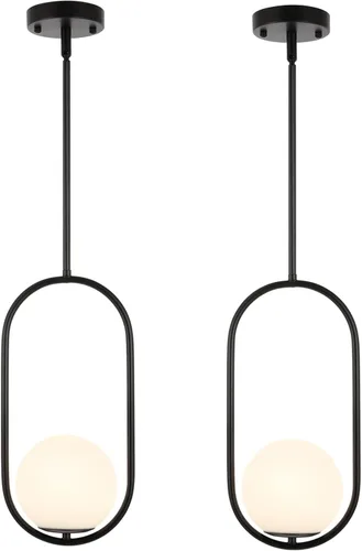 Miniatura 12 de BYOLIIMA Lámpara Colgante Moderna de Globo Níquel Cepillado Candelabro 1-Luz Mediados de Siglo Luminaria Colgante de Techo Pantallas de Vidrio