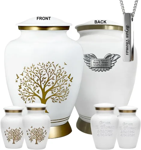 Miniatura 6 de AmericUrn Blue Tree of Life Urnas de Cremación Personalizadas con Grabado Personalizado para Cenizas Humanas – Conjunto Memorial para Adultos
