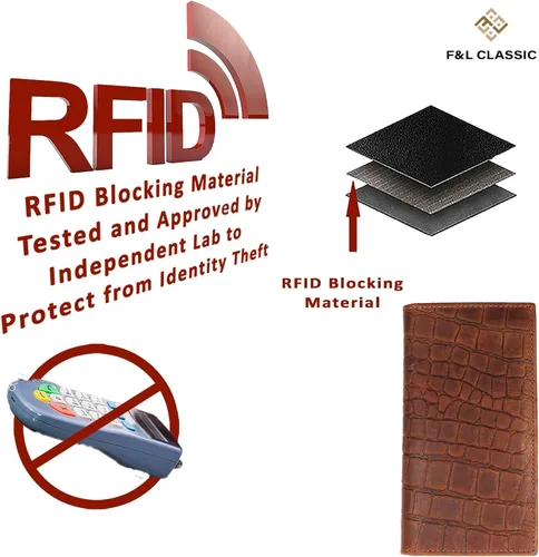 Miniatura 7 de F&L CLASSIC Billetera de cuero genuino RFID con aspecto vintage, billetera larga plegable para hombres, Classic