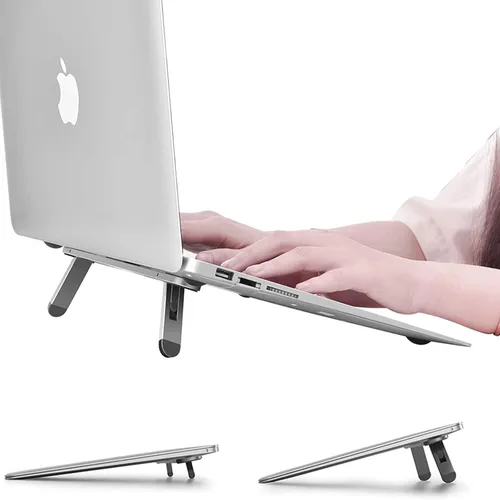 Miniatura 11 de Elevadores de computadora portátil para escritorio, soporte para laptop de 4 alturas ajustables, elevador de teclado, patas ergonómicas para Gris