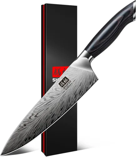 SHAN ZU Cuchillo de chef en acero en polvo, cuchillo de cocina japonés de 8 pulgadas, cuchillos de chef ultra afilados, cuchillos japoneses de alto