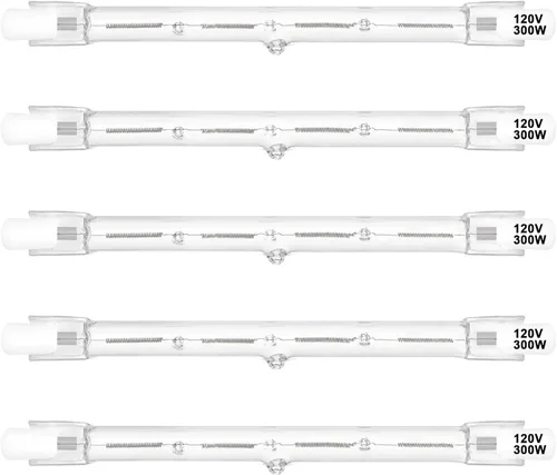 Bombillas Halógenas R7S 300W Regulables 120V 118mm T3 Tipo J Foco Reflector con Larga Vida, 2700K Luz Blanca Cálida Lineal de Doble Extremo para