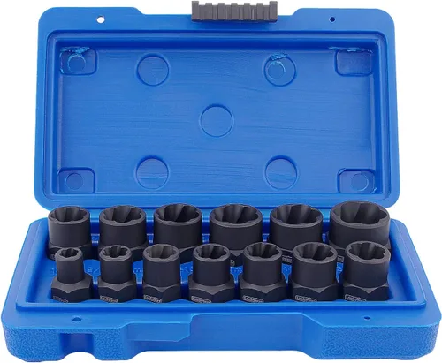 Miniatura 4 de Luckyway Juego de 13 piezas de extractor de tuercas y pernos de impacto, enchufe extractor de tuercas, juego de herramientas para quitar pernos