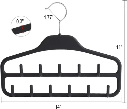 Miniatura 7 de Percha para cinturón, soporte de corbata para armario, organizador de cinturón resistente con giro de 360 grados, 11 ganchos grandes y resistentes