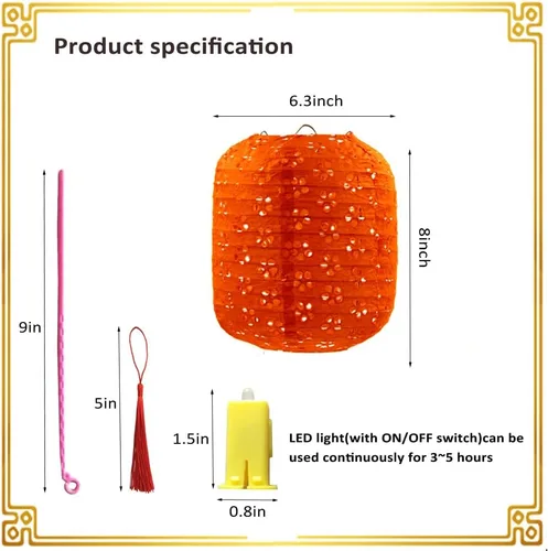Miniatura 8 de 12 linternas de papel chinas, japonesas, coloridas linternas de papel colgantes con luces LED, 8 pulgadas, ovaladas, decorativas, asiáticas
