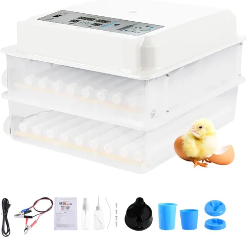 Incubadora inteligente de 120 huevos, control de temperatura y humedad, pantalla LED, vela integrada, llenado de agua externo y potencia dual para