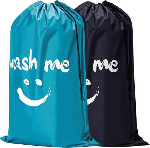 Miniatura 17 de HOMEST Paquete de 2 bolsas de lavandería de viaje XL Wash Me con correa, organizador de ropa sucia, lo suficientemente grande como para contener 4