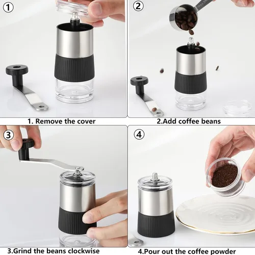 Miniatura 3 de Molinillo manual de granos de café, molinillo de café con manivela, ajustes portátiles y ajustables para molienda fina a gruesa, ideal para acampar